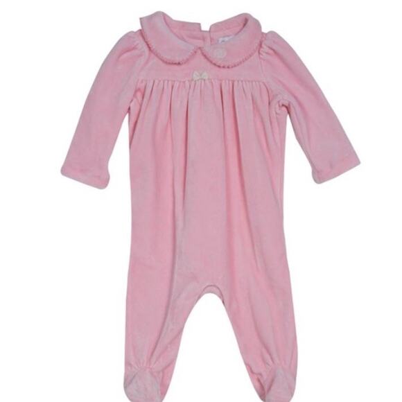 Ralph Lauren Baby Girl Pink Velvet Footed One Piece Size 6 Months - Picture 1 of 11